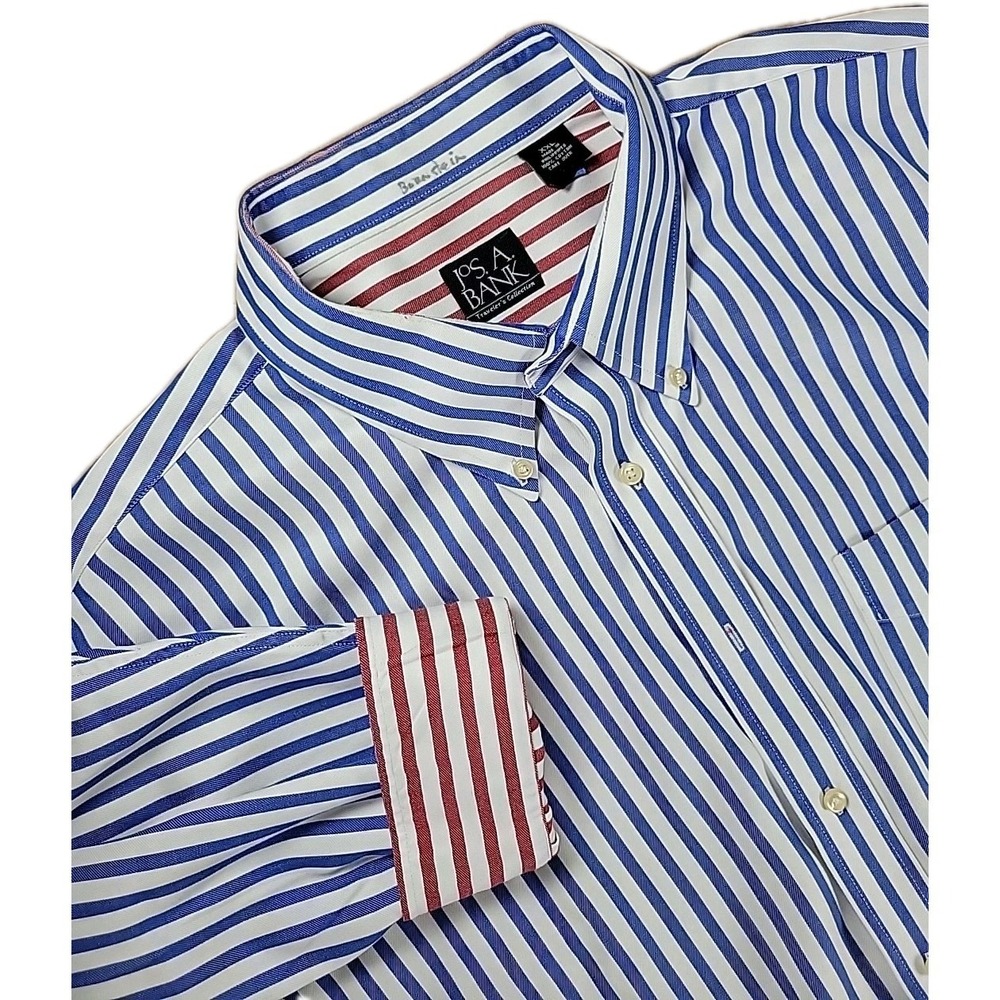 Jos A Bank TRAVELER'S Collection Button Down STRIPE SHIRT MEN 2XL EUC